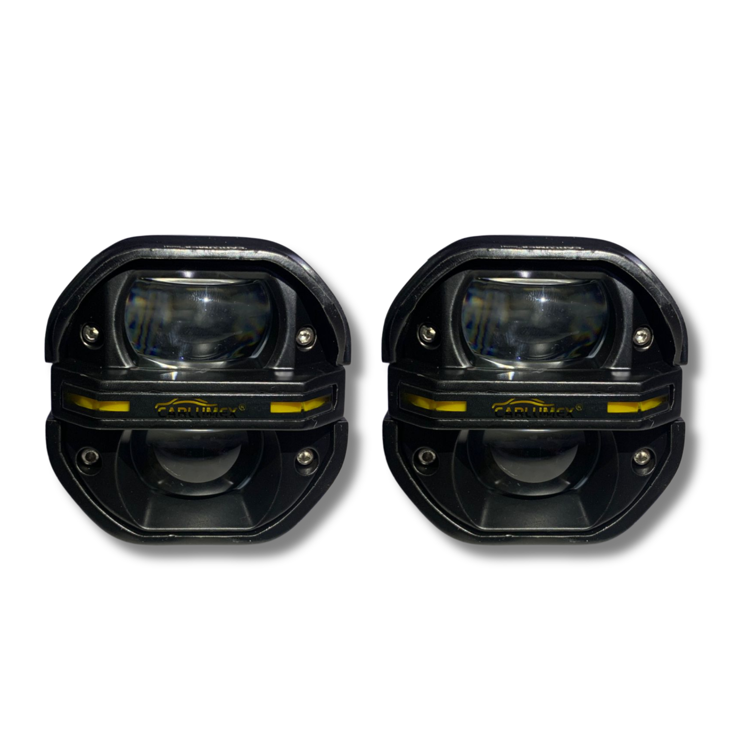 Faro LED para Moto Carlumex – 2 Lupas Cuadradas Blanco con Cuarto Rojo