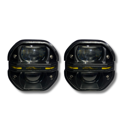 Faro LED para Moto Carlumex – 2 Lupas Cuadradas Blanco con Cuarto Rojo