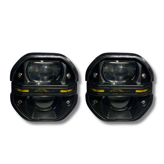 Faro LED para Moto Carlumex – 2 Lupas Cuadradas Blanco con Cuarto Rojo