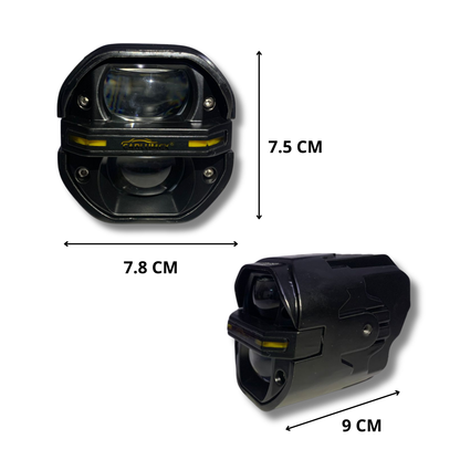 Faro LED para Moto Carlumex – 2 Lupas Cuadradas Blanco con Cuarto Rojo