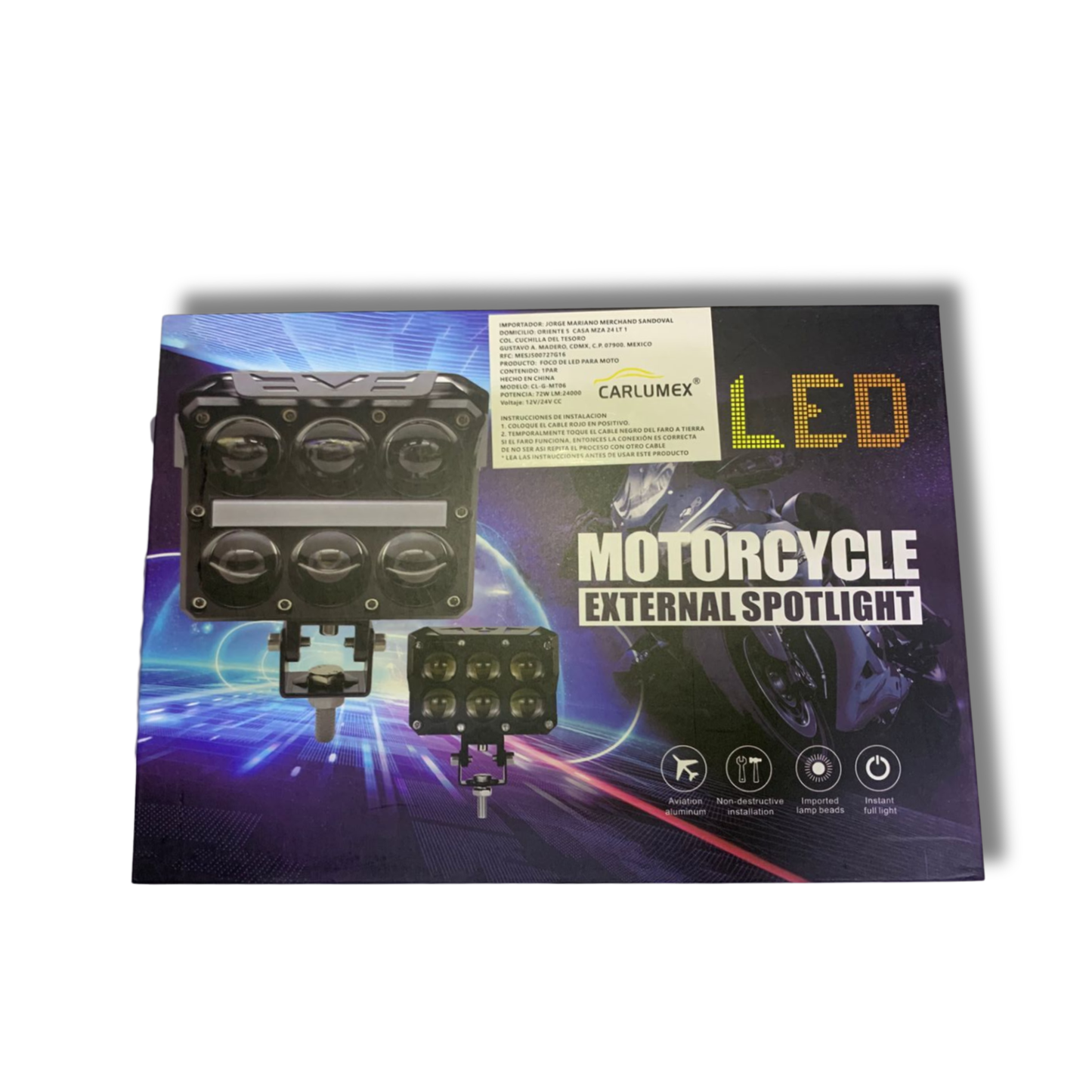 Faro LED para Moto Carlumex 6 Lupas con Cuarto 72W – Potencia, Precisión y Estilo Personalizable