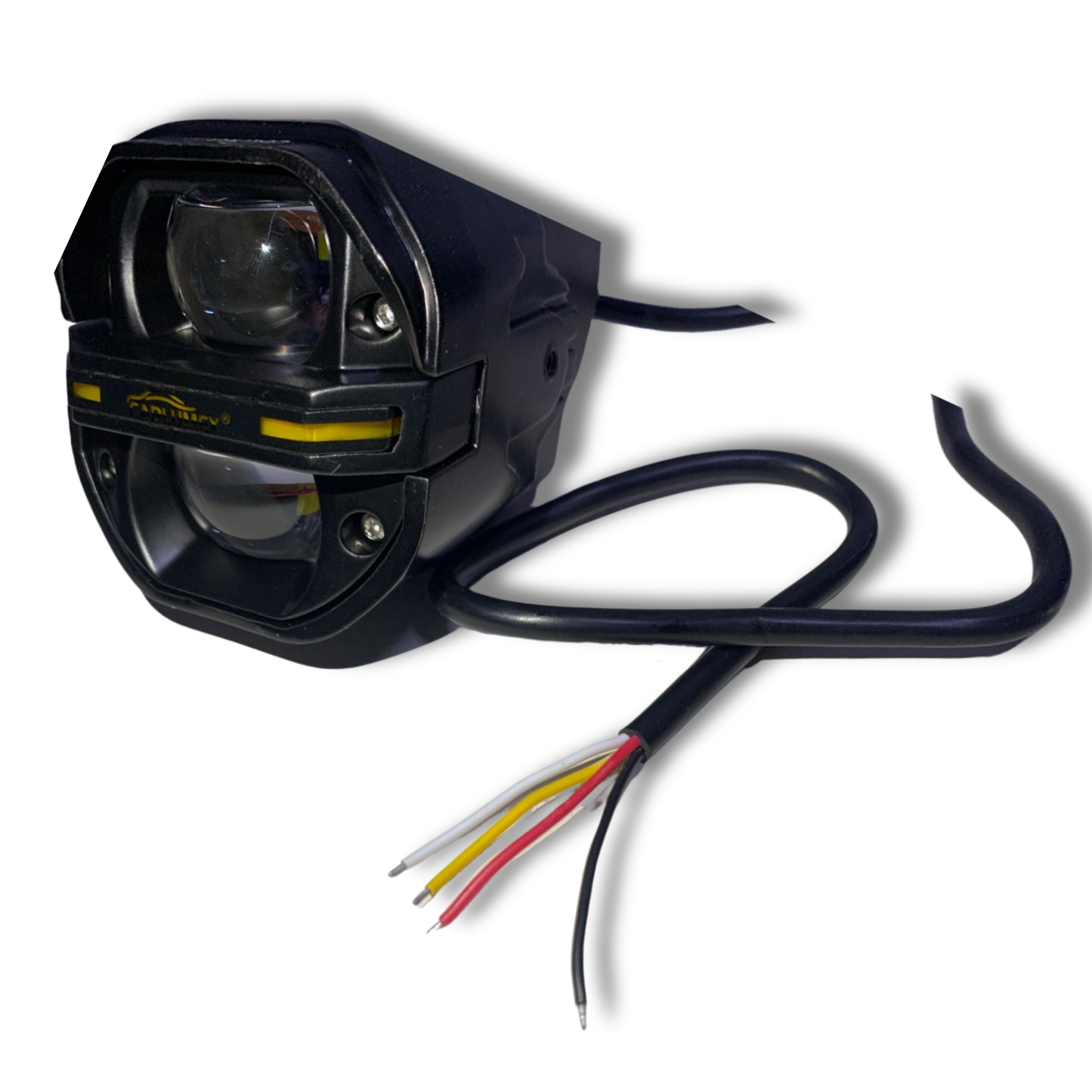 Faro LED para Moto Carlumex – 2 Lupas Cuadradas Blanco con Cuarto Rojo