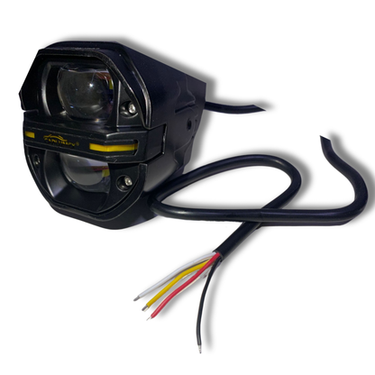 Faro LED para Moto Carlumex – 2 Lupas Cuadradas Blanco con Cuarto Rojo