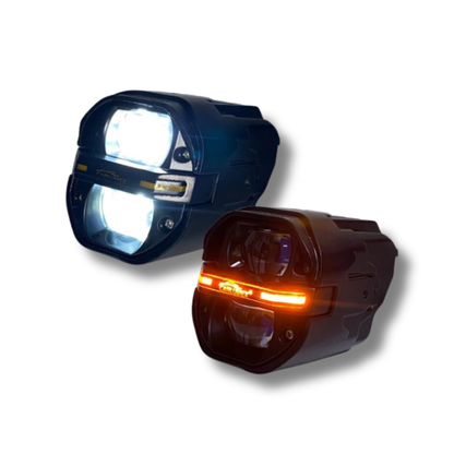 Faro LED para Moto Carlumex – 2 Lupas Cuadradas Blanco con Cuarto Rojo