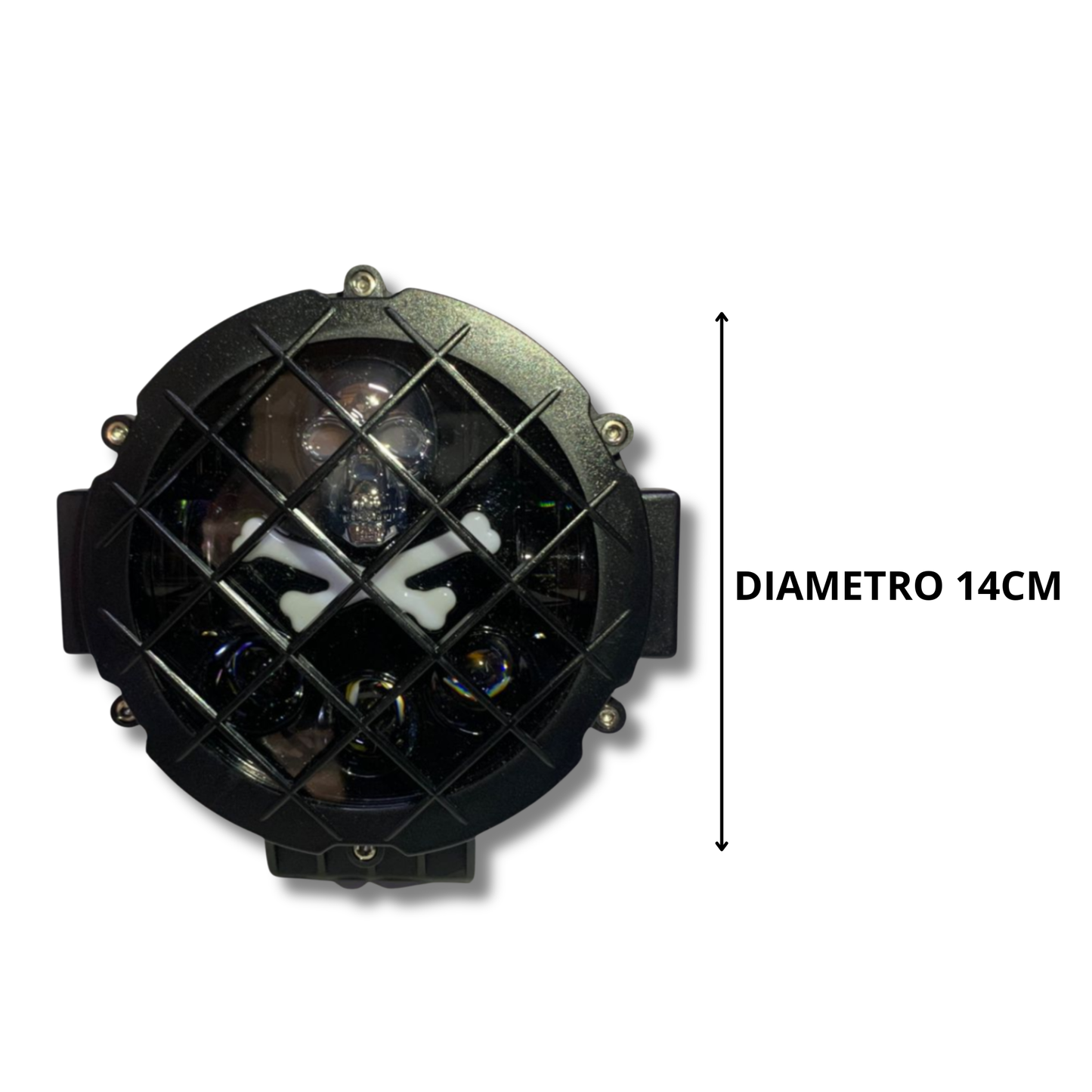 Faro Auxiliar LED Carlumex 5” Multicolor con Calavera y 3 Lupas – 60W, 10,000 Lúmenes