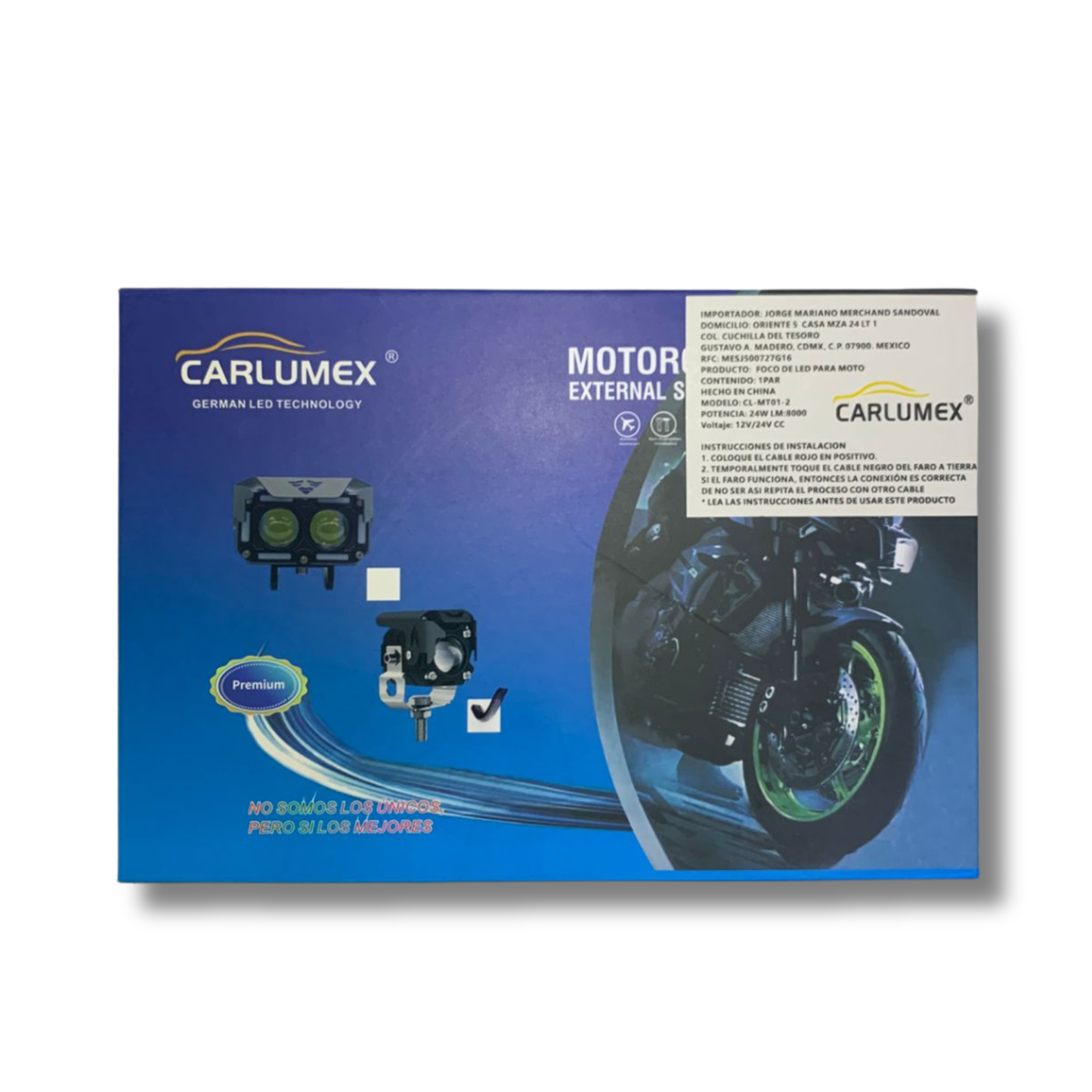 Faro LED Carlumex para Moto de 1 Lupa Blanco y Amarillo 24W 8000 Lúmenes 12V/24V